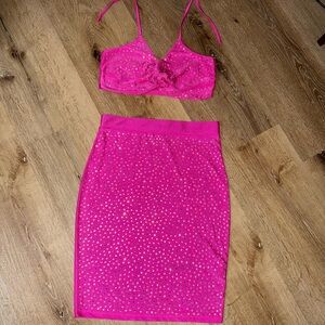 Pink Sequin Bralette and Skirt Set